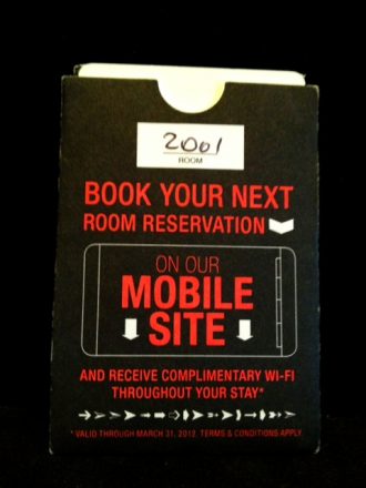 I discovered the Morgans Hotel Group mobile site (hyperlink to www.morganshotelgroup.com) on the key sleeve. If you book on their mobile site- you get free wifi!