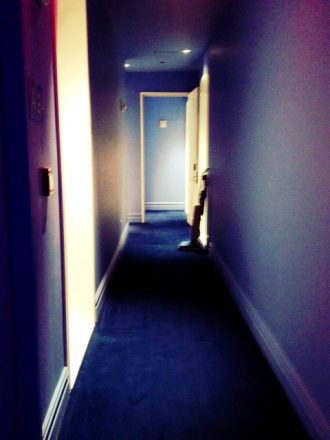 Blue hallway at the Mondrian soho