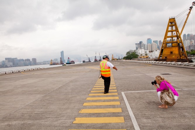 Me attempting to get an interesting shot on the helipad (photo by Rebecca Adler Rotenberg)