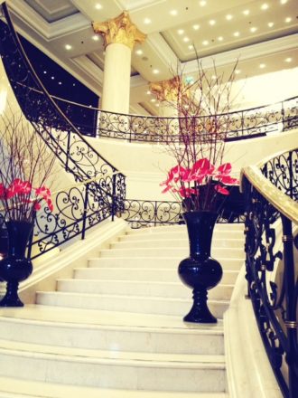 Ritz-Carlton's elegant staircase in the lobby