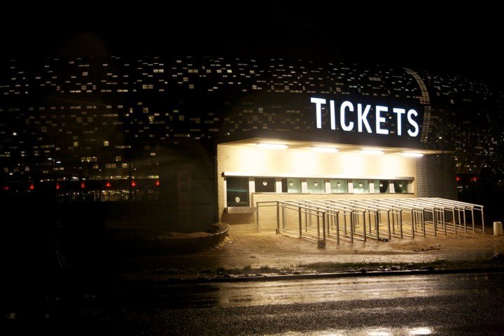 Ticket booth outside Soccer City Stadium. The stadium is stunning in the daytime. It's shaped like a calabash (traditional African cooking pot made of gourd) and the colors beautifully reflect that and the surroundings