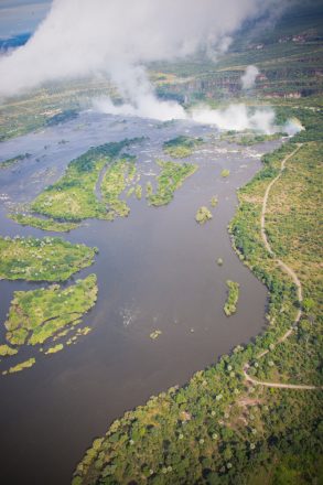 Approaching Vic Falls from a helicopter