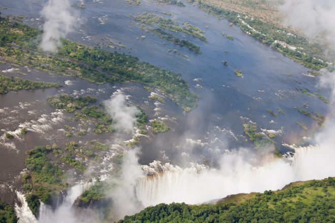 Approaching Vic Falls from a helicopter