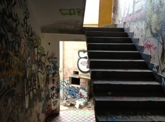 Staircase in the squat. Mobile photography
