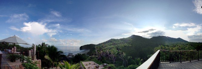  A panorama from the deck of the Pacific ocean, the beach, and the Mexican jungle- such a diverse property