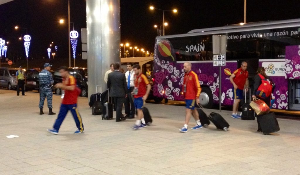 At the airport after the game Spain vs. France which took place at Donbass Arena, Donetsk.
