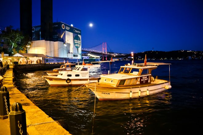 Boats in front of the Bosphorus Bridge in Ortakay