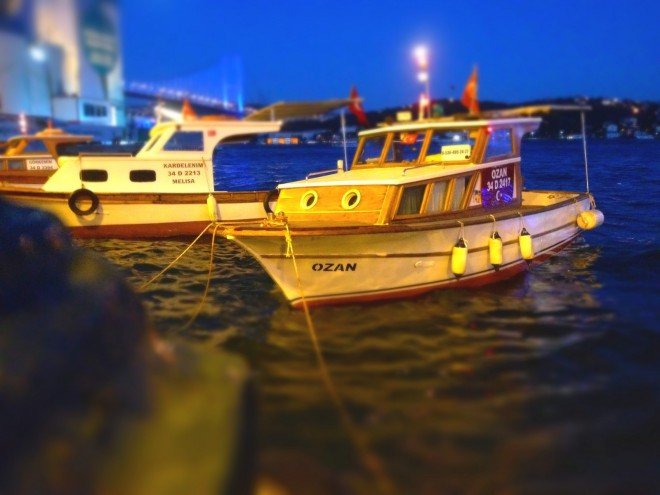 Boats in front of the Bosphorus Bridge in Ortakay