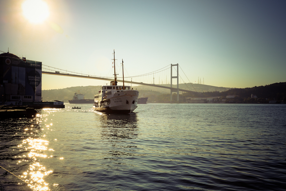 Boat and the Bosphorus Bridge in Ortakoy