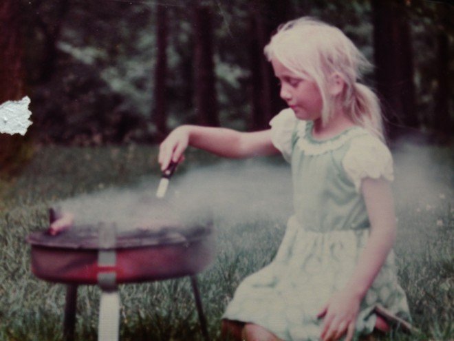 Rocking a dress while grilling on a camping trip. Once a glamper, always a glamper
