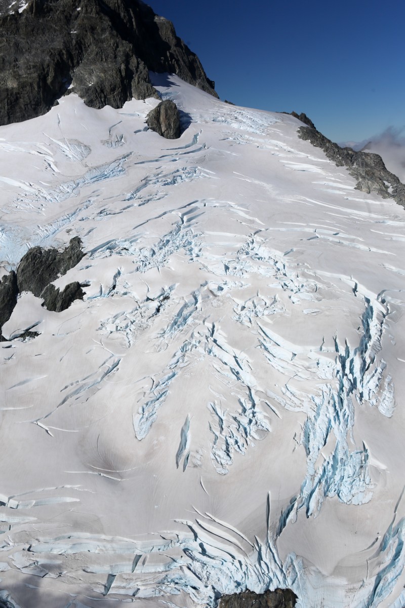 Looking down at a glacier