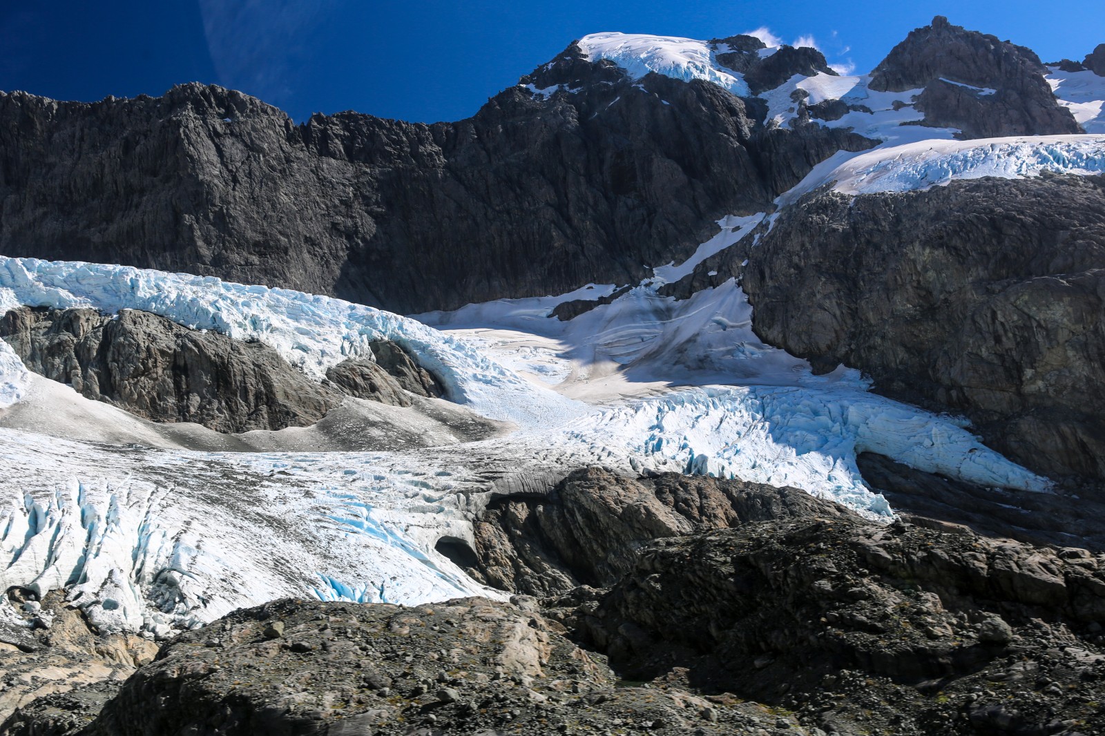 Glaciers winding through craggy rocks